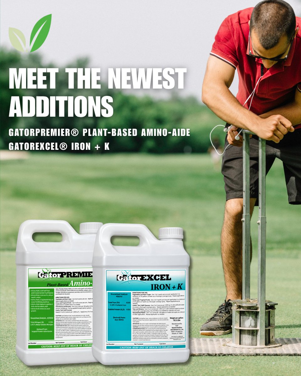 HowardFert's tweet photo. Two new additions to the Gator lineup!

GatorPREMIER® Plant-Based Amino-Aide supports plant health and nutrient efficiency, while GatorEXCEL® Iron + K delivers 6% chelated iron and 4% soluble potash.

Contact your Howard Fertilizer rep to learn more! https://t.co/DCQfFqNRVu
