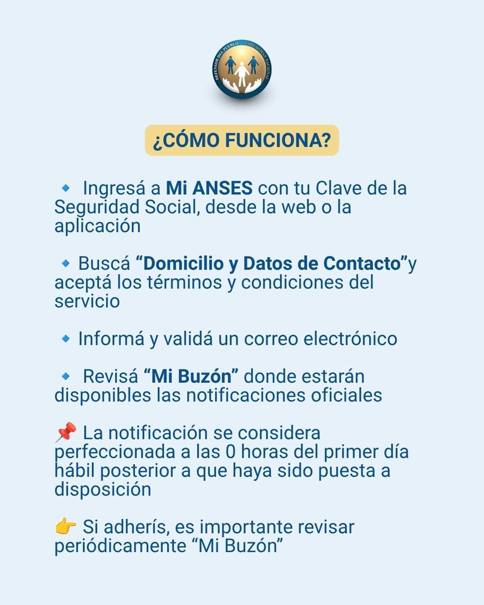 DPNArgentina's tweet photo. La @ansesgob habilitó el Domicilio Electrónico, un canal digital en Mi ANSES para recibir notificaciones oficiales de trámites y prestaciones
👥 Para mayores de 16 años. Adhesión voluntaria

¿Problemas con la implementación? 
Escribinos por WhatsApp al 💬 1137624961 https://t.co/r3FCdmm4AV