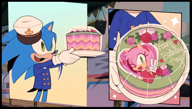 semifreqsonic's tweet photo. Amy's birthday cake in The Murder of Sonic the Hedgehog is directly inspired by the design of Collision Chaos from Sonic CD; note it's wavy texture.

Sonic got Amy a cake based on the place where she was kidnapped. How "sweet".

Prick. https://t.co/ImY9TAkXlj