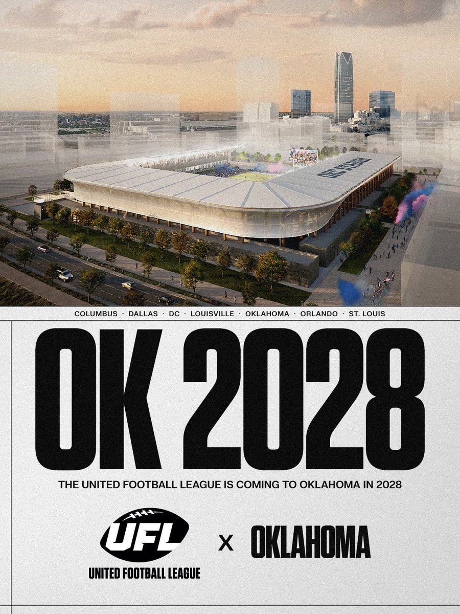 UFLOklahoma's tweet photo. SPRING FOOTBALL BELONGS IN OKLAHOMA. 

Coming 2028. https://t.co/xPBboOF5BZ