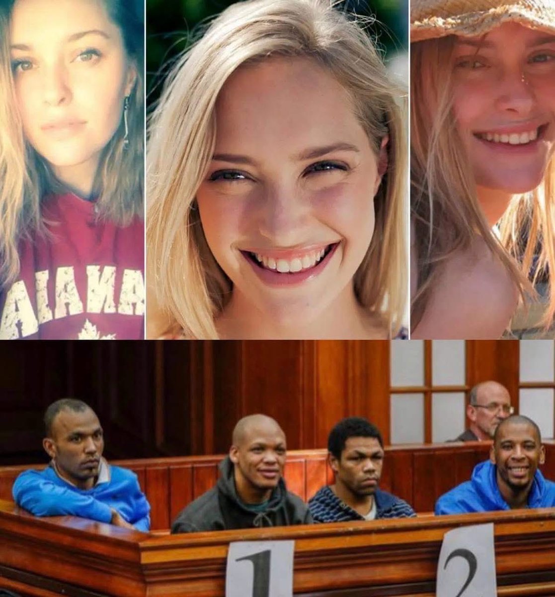Jason2bartlett's tweet photo. Meet Hannah, she was found guilty of being a white South African woman! 

So they abducted her, raped her and then beat to death with a rock! 

The perpetrators sit and smile in court! 

This is daily life for white South Africans! https://t.co/dwL1EPQQM2