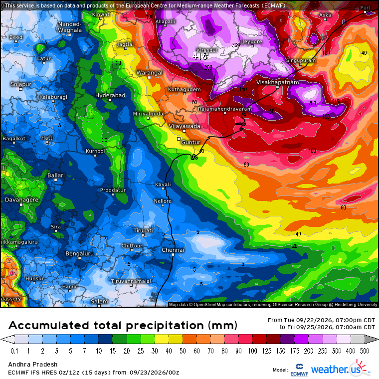 Pradz111's tweet photo. ECMWF precipitation forecast for next 60 hours. The interior districts of Odisha, Chhattisgarh, Andhra Pradesh will get smashed by heavy to very heavy rains. Isolated extremely heavy rains likely❤️⚡️🌀

#Weather #Odisha #Chhattisgarh #AndhraPradesh #SWM2026 https://t.co/qyC8C8yDDE