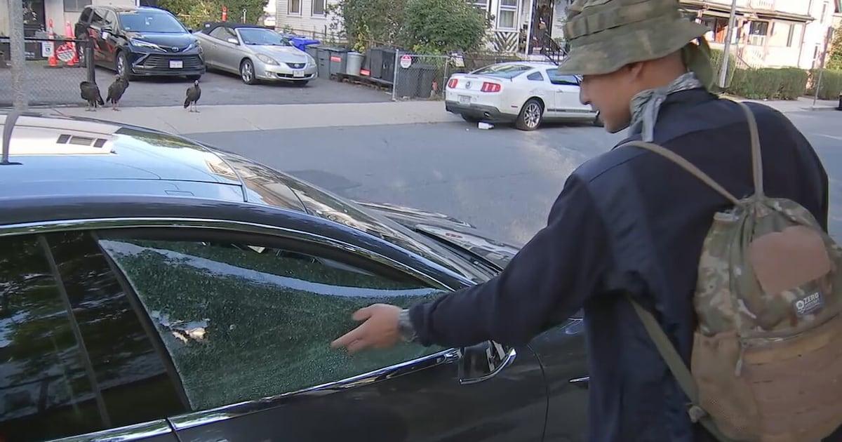 boston25's tweet photo. ‘Very unreal’: Boston driver says masked moped riders chased him, smashed Tesla in violent attack https://t.co/vY6kk2tzdw https://t.co/rnY98wlVLb