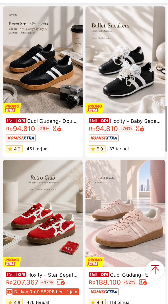 tuffluhvv_'s tweet photo. niatnya cuma liat-liat sneakers, malah nemu yang modelnya lucu semua 😭

ada yang 100ribuan, ada juga yang 200ribuan.
yang pink sama floral ini sih gemes banget 🥹

kayaknya sepatu tuh emang nggak pernah cukup satu 😭
mau aku spill linknya? 👀￼ https://t.co/3U2rL1zgIj
