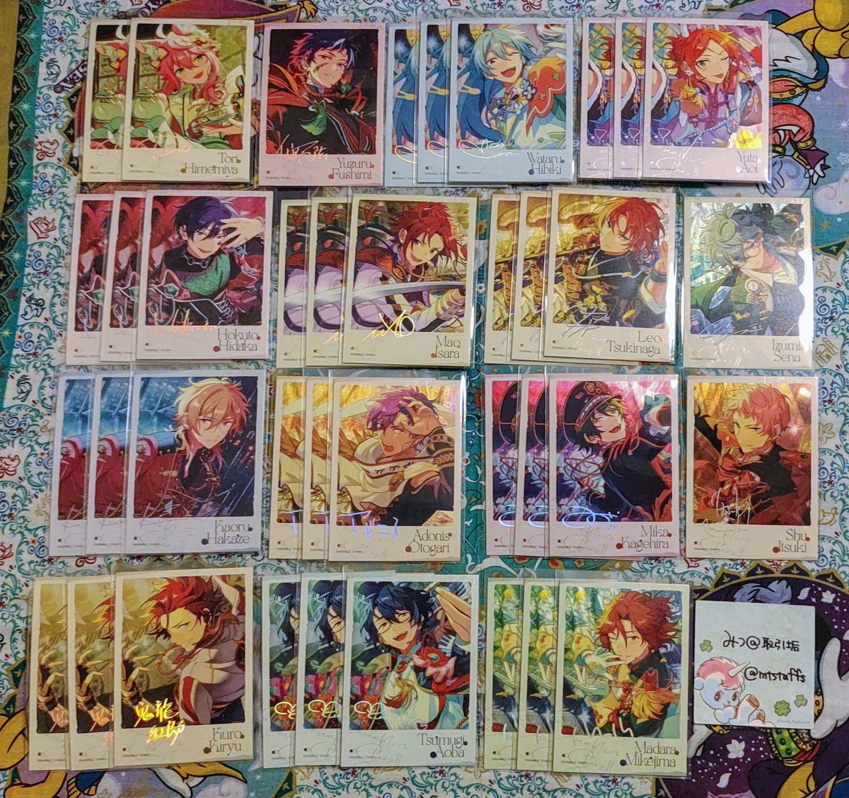apnnny's tweet photo. 【交換】あんスタ 星幻 6弾

譲：桃李 弓弦 渉 ゆうた 北斗 真緒  レオ 泉  薫 アドニス みか 宗 紅郎 つむぎ 斑 鉄虎 奏汰 翠 ジュン 茨 藍良 マヨイ ニキ 燐音 HiMERU

求：同種 なずな / 日和(友人分)
カードダスRなずな / こはく1

郵送2～(ミニレター使用)
よろしくお願いいたします。 https://t.co/atSSEt7dqN
