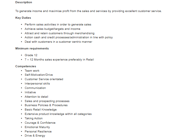 HunterSpani's tweet photo. Job Alert!!!

Company: Pepkor Lifestyle
Position: Salesperson
Location: Centurion, Gauteng
Click here to apply: https://t.co/M6abJdi1kr
Closing Date: 23 September 2026

Minimum Requirements:
Grade 12
7 – 12 Months sales experience preferably in Retail

Please refer to the picture for more info