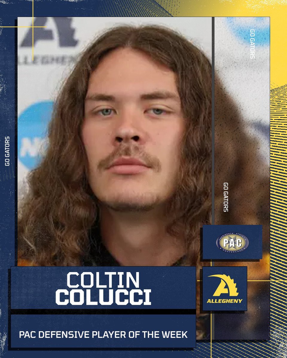 AlleghenyFB's tweet photo. Congrats to Coltin Colucci on being named PAC Defensive Player of the Week! 

#GoGators 🐊🏈 https://t.co/3imaPg3J4c