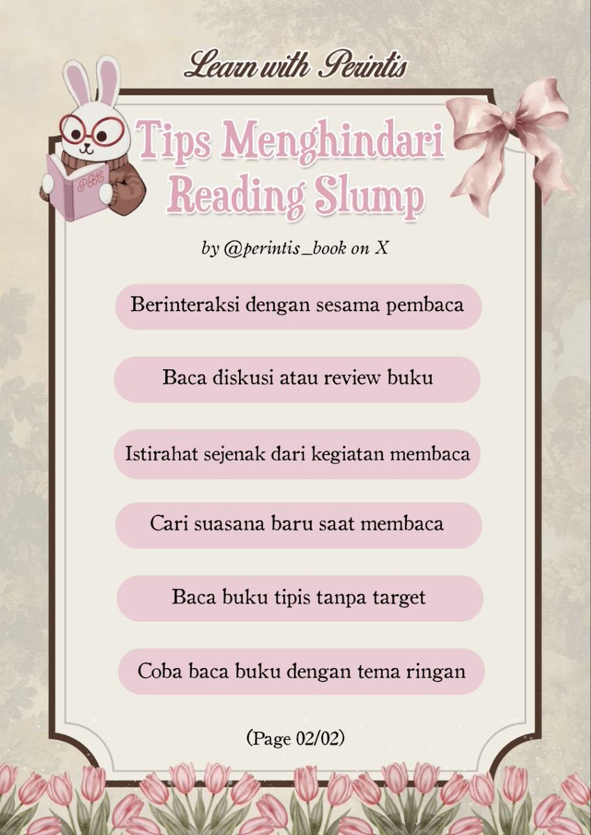 perintis_book's tweet photo. Time to learn with Perintis Book Club! 🐰📖

Can’t seem to get into the books you’re reading? 😞📚 Oh no, you might be in a reading slump! 😱

Don’t worry~ we’ve got some simple tips to help you get back into reading and find your reading spark again! ✨ https://t.co/9DSWBY4vxm