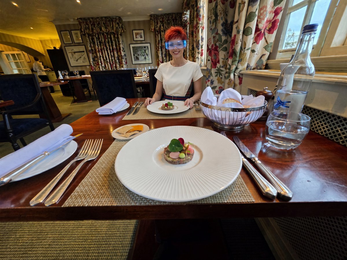 RuxtonLily's tweet photo. Starter:
Highland Venison Tartare, Pickled Shimeji, Garden’s Nasturtium, Tarragon Mayonnaise, Crisp Oat Wafer

@Greywalls_Hotel 
https://t.co/Cu0mUmjQGs
https://t.co/gZ86HU5Dp7
note:
post contains a photo from the venue and an AI edited image. https://t.co/ulQP1I7iM6