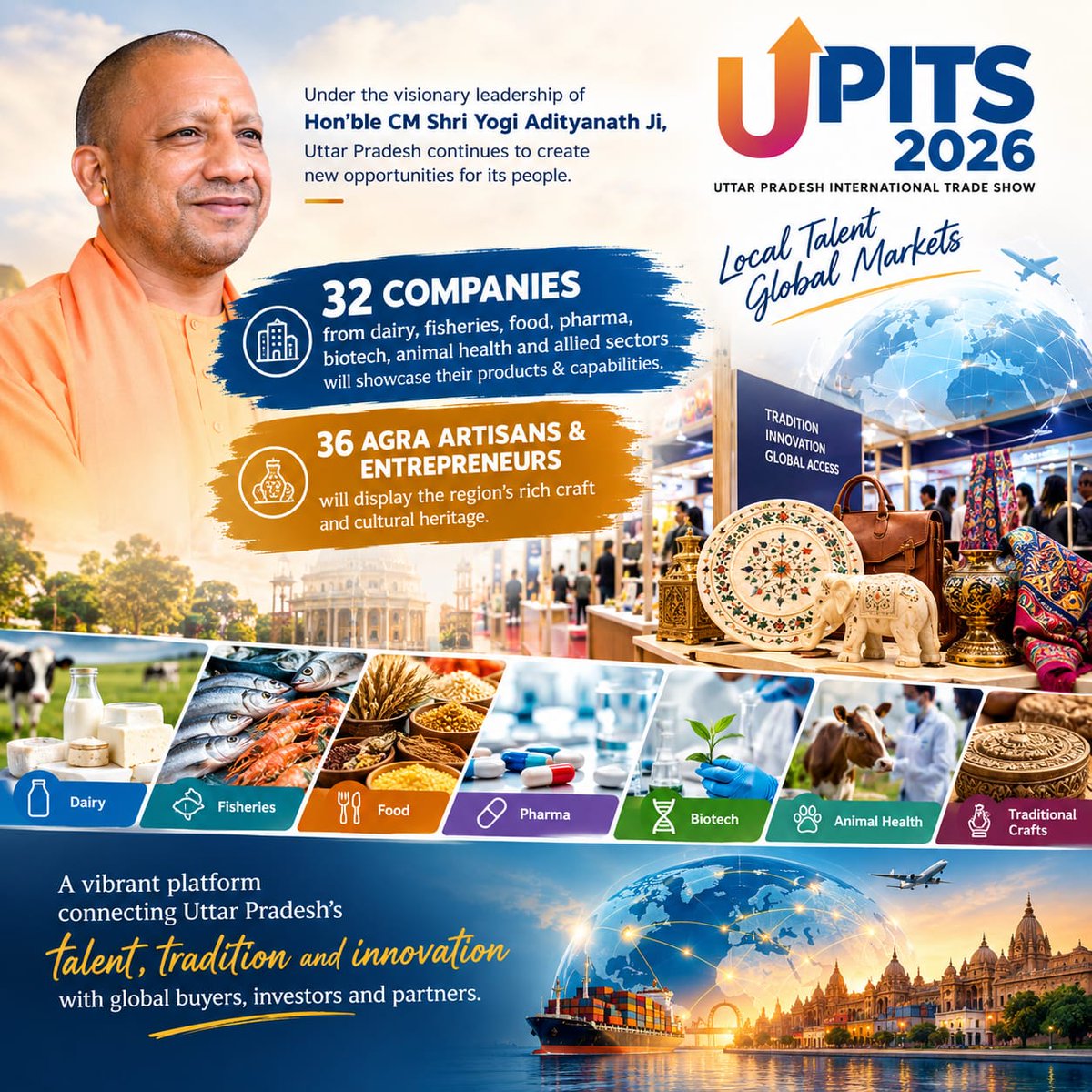 AwasthiAwanishK's tweet photo. Local talent, global markets! 

Under the leadership of Hon’ble CM Shri @myogiadityanath Ji, UPITS 2026 is creating new avenues for UP’s entrepreneurs, artisans and rural enterprises to connect with buyers, investors and global markets. From dairy & fisheries to food, pharma and traditional crafts, UP’s enterprise ecosystem is stepping confidently onto the global stage.