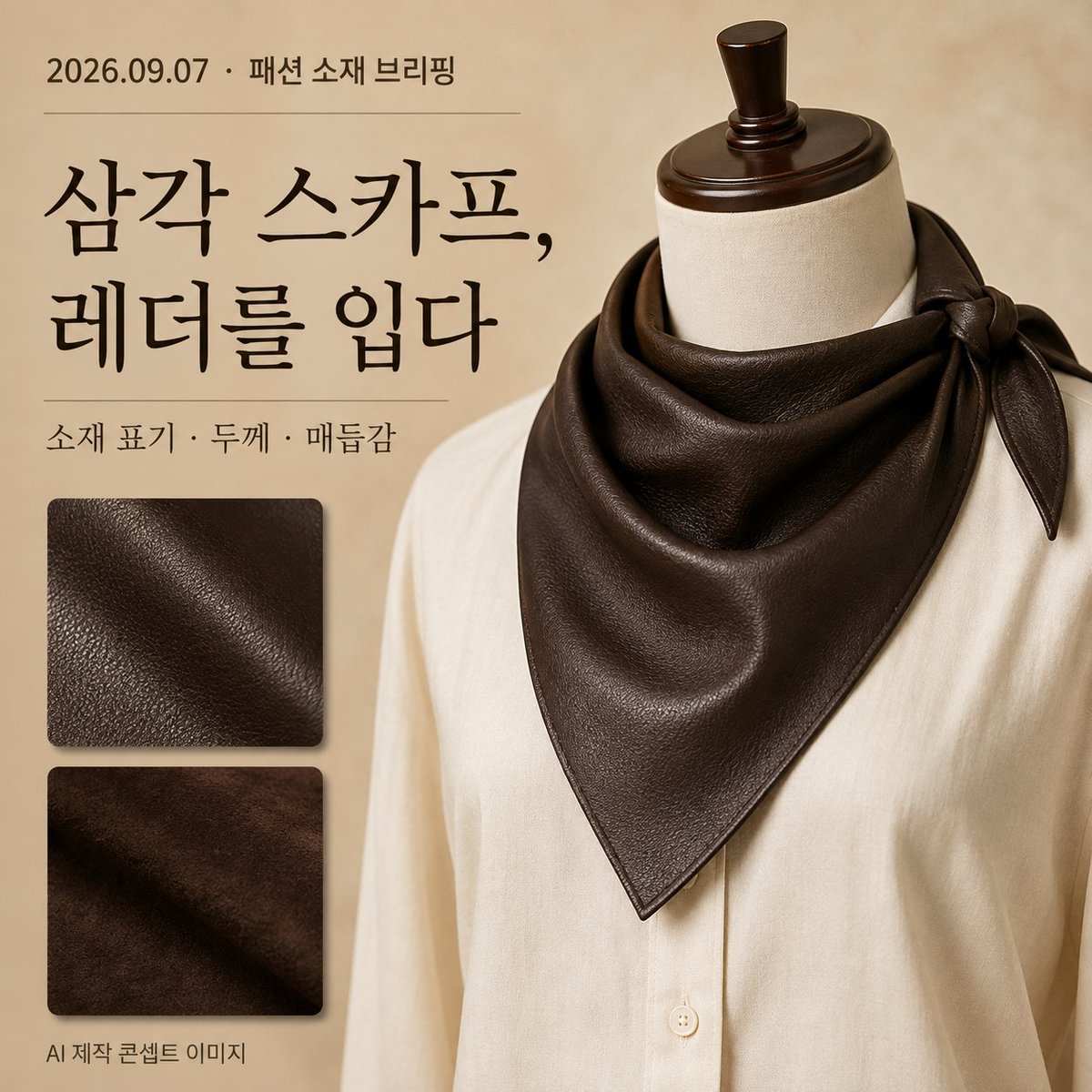 ho2671's tweet photo. 레더 삼각 스카프 소싱 제안. 소재 구성·두께·매듭 형태·가장자리를 함께 확인하세요. 동향 출처: Who What Wear(8/31) https://t.co/XQIgxLaMPi #패션소재 https://t.co/TdizXtSqWq