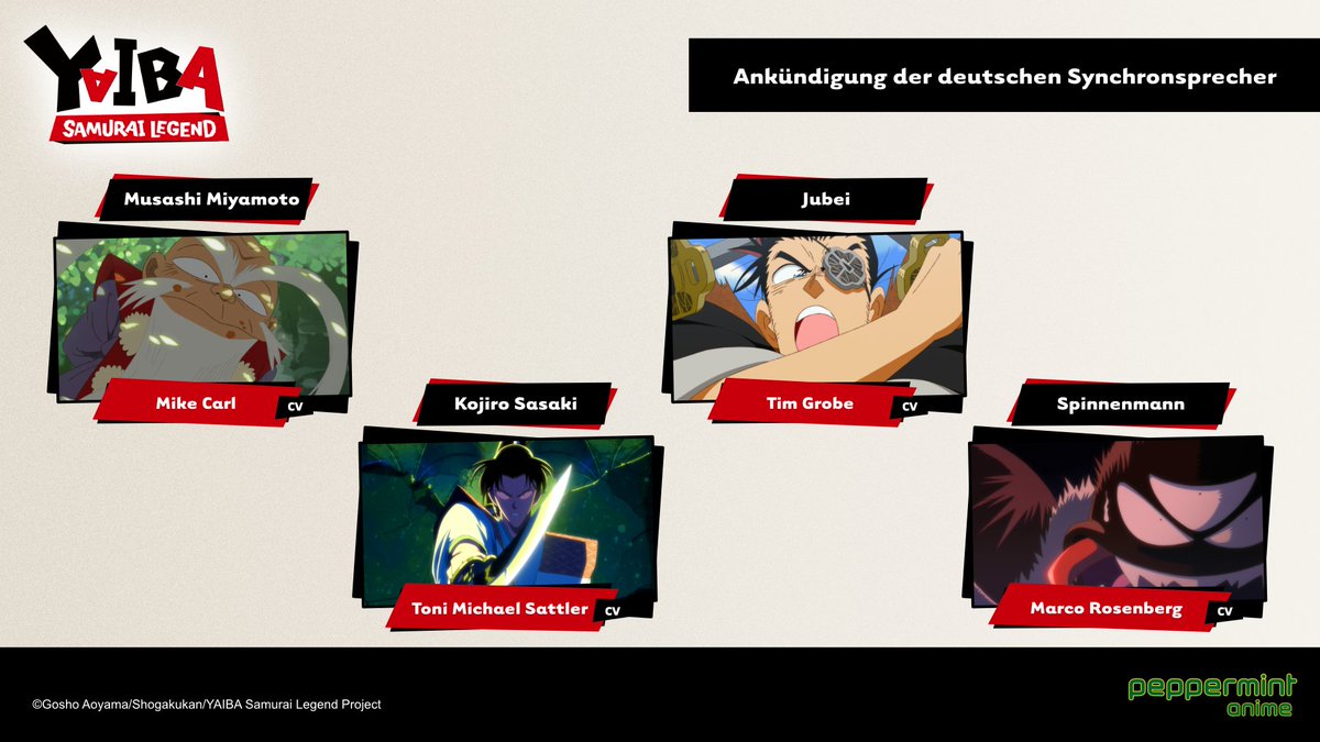 PepperAnime's tweet photo. 🎤 In weiteren Rollen sind außerdem Konrad Adams, Erik Wildfang, Matthäus Zaborsky, Anton Schneider, Lorenz Hertkorn, Rouven Blessing, Benjamin Hirt, Victoria Goldie und Lily Schuster zu hören.

Wie gefällt euch der Cast?

#YaibaSamuraiLegend #peppermintanime #AKIBAPASSSHOP https://t.co/FXBe8wUIwf