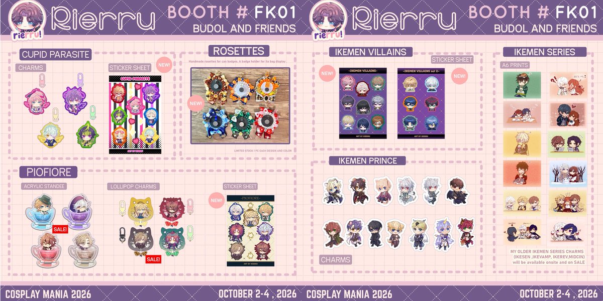 Rierru's tweet photo. [Rt💖🔄] Here’s my catalog for #CosplayMania2026!✨  Pls visit booth FK01 Budol and friends✨ 

💜PO form open until Sept 30 ✨

💜Map and stamp rally and form in 🧵

#CosplayMania
#FanFairAtCosplayMania2026 https://t.co/cvXqK1g96Z