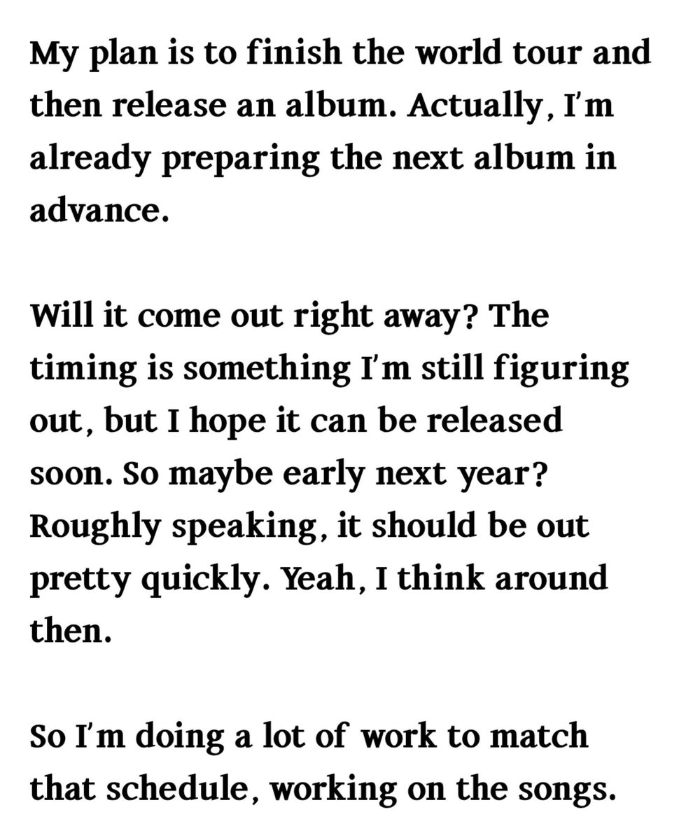 5HINeeRise's tweet photo. 🐥: My plan is to finish the world tour and then release an album. Actually, I’m already preparing the next album in advance............{} but I hope it can be released soon. So maybe early next year? Roughly speaking, it should be out pretty quickly. Yeah, I think around then. https://t.co/5BaLSAfEXw