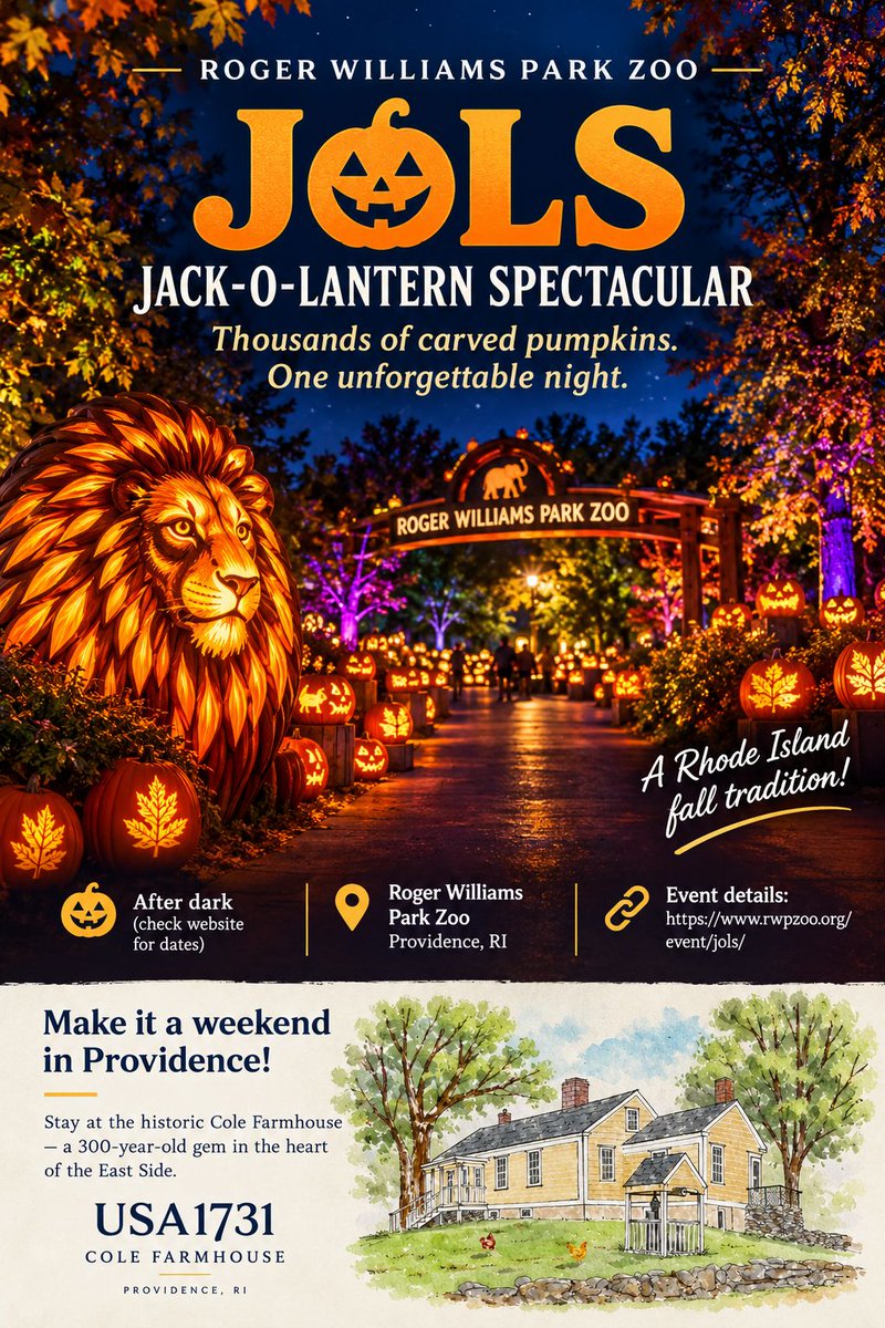 usa1731's tweet photo. 🦁 A Wild Night at the Zoo! ✨🎃

JOLS — Jack-O-Lantern Spectacular is back at Roger Williams Park Zoo

📍 Roger Williams Park Zoo, Providence, RI
🌙 Dates: October 1, 2026 – November 1, 2026 
👉 Event details: https://t.co/cxuf9yWOyH 
#JOLS #ProvidenceRI #ProvidenceEvents https://t.co/258ITJ5aEj