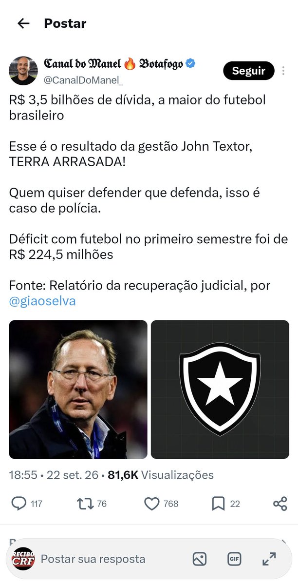 Recibo_CRF's tweet photo. "O FLAMENGO não tem bolso para competir com a Libra Esterlina."

#recibo #Flamengo https://t.co/bACKdQagGK