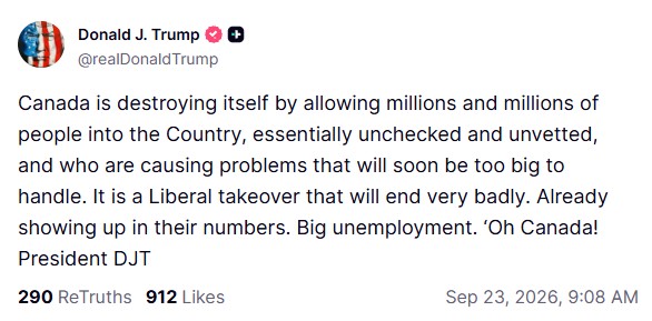 btaplatt's tweet photo. I....don't know what prompted this from the president today, but StatCan reported JUST this morning that in the past year, Canada experienced its slowest population growth since 1916. The country's population is essentially stalled right now. https://t.co/18m710wU5p