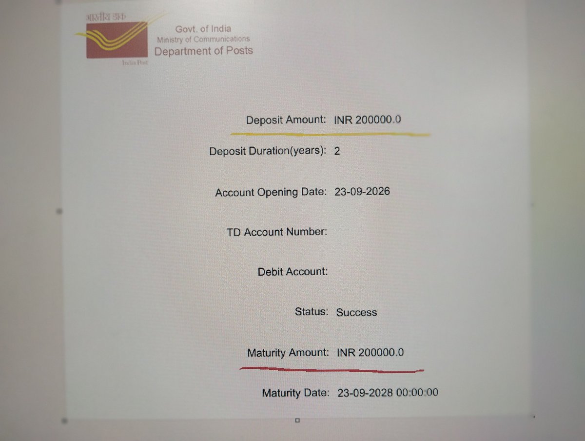 D512841D's tweet photo. @IndiaPostOffice @IPPBOnline 

On india post ebanking site, term deposit amount and maturity amount is being shown as same. Please rectify this and like other bank, please make provision to show maturity amount before confirming the TD. https://t.co/S5680AVgXX