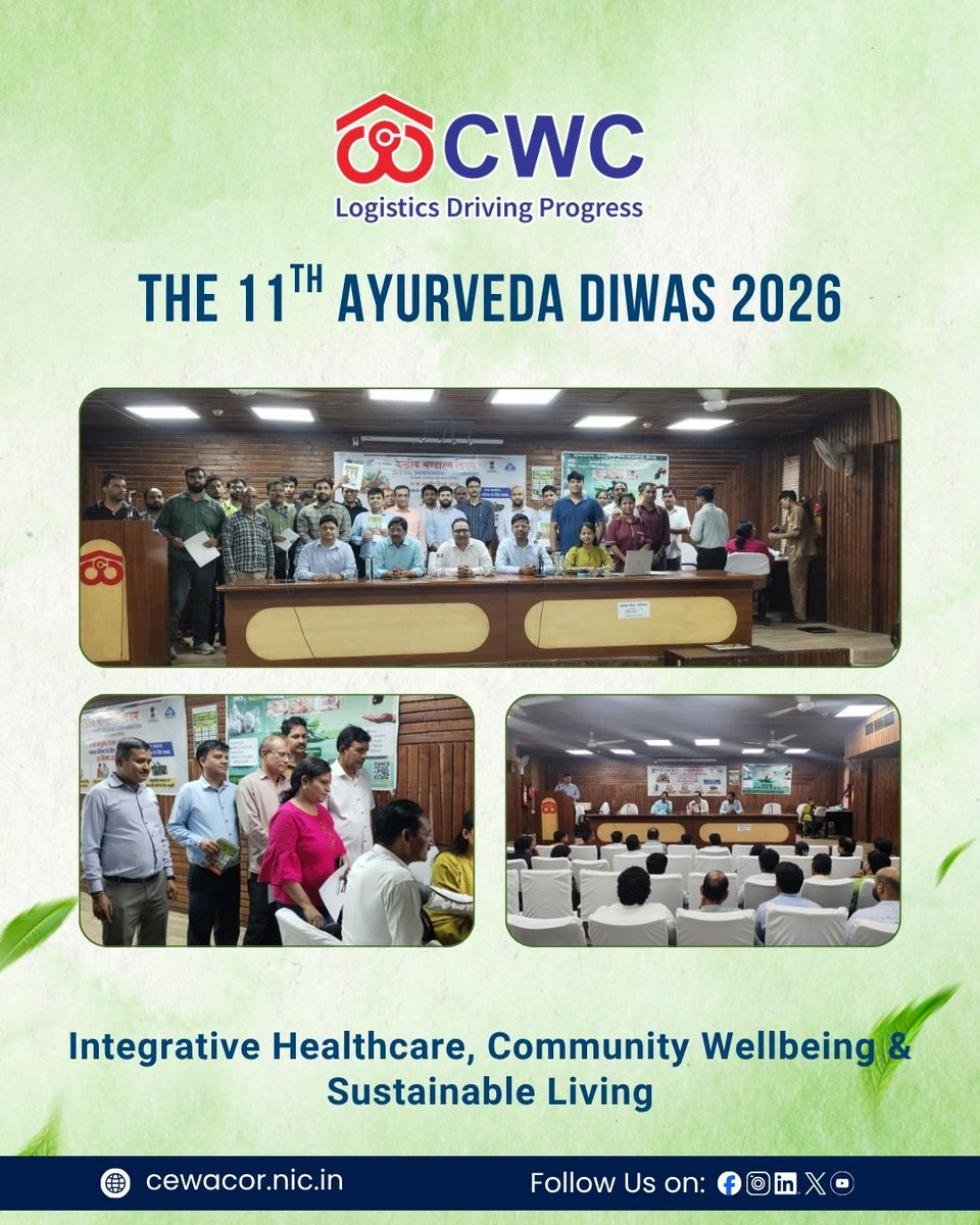 cwc_warehouse's tweet photo. The 11th Ayurveda Diwas was observed at the CWC Corporate Office, New Delhi, on 23 September 2026, with the organisation of a Seminar and Health Camp under the sub-themes “Integrative Healthcare for Better Health Outcomes” and “Ayurveda for Community Wellbeing and Sustainable Living.”

The Seminar focused on creating awareness about holistic and preventive healthcare and highlighting the role of Ayurveda in promoting healthy and sustainable living.

A Health Camp was also organised for the benefit of officers and employees, providing an opportunity for health awareness and promoting overall wellbeing among the CWC workforce.

@JoshiPralhad @PralhadJoshiOfc @fooddeptgoi @blvermaup @Nimu_Bambhaniya @MDCWC @Directorprscwc @Director_FinCWC @Director_MCP