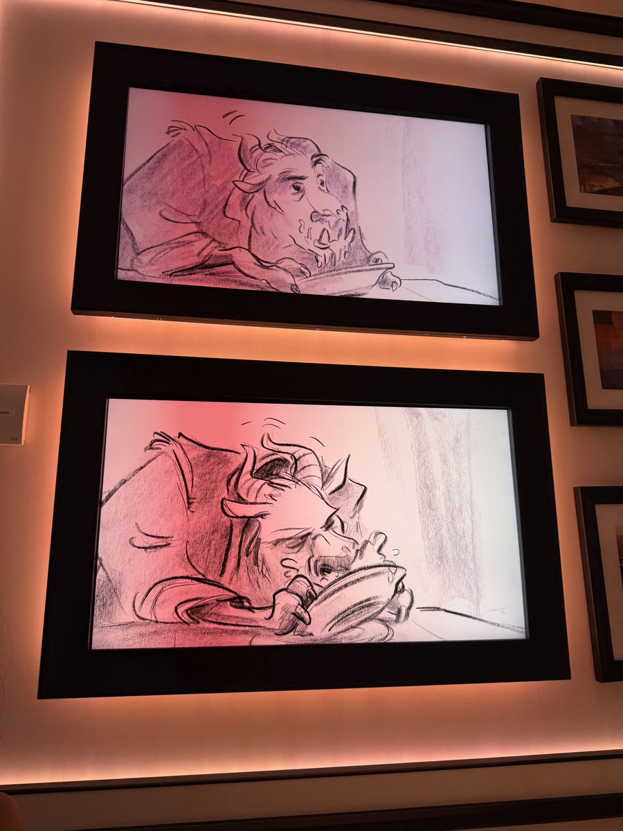 moko_eaka's tweet photo. 今日は美女と野獣の日本公開日なのでアニメーターズパレットで流れてた「愛の芽生え」を載せる🥳
ここのレストランではあらゆるディズニーの食事シーンがコンセプトアートや絵コンテ等と一緒に流れていて、観ていて凄く楽しかった😢💗
#moco_DCL_Adventure https://t.co/kS4tKuq6kQ