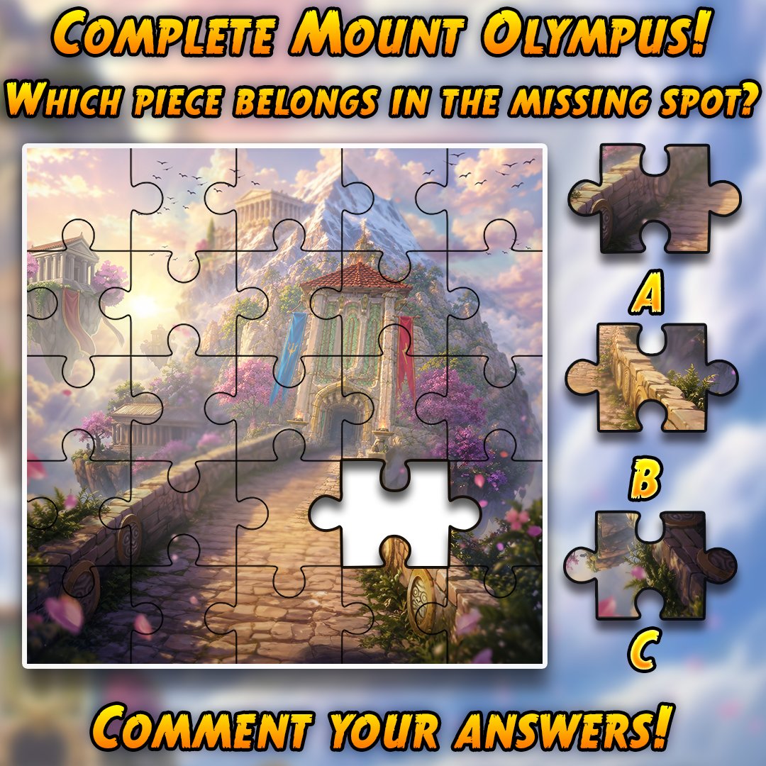 TempleRun's tweet photo. Complete Mount Olympus! 🧩 
Which puzzle piece belongs in the missing spot?
Comment your answer below!

Play now! https://t.co/J0VThXbMw9

#TempleRun2 #PuzzleChallenge https://t.co/lhlFZ02fFd