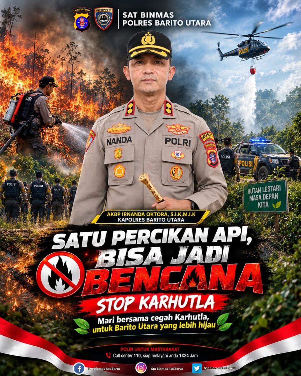 barut_binmas24's tweet photo. Halo Sahabat Bhabin Barut  👋🏻.... Bersama kita cegah pembakaran hutan dan lahan,jaga hutan kita untuk kelestarian alam.
_________________________________
#ditbinmaspoldakalteng#humaspoldakalteng#humaspolresbarut#polresbaritoutara#polisiindonesia#polisiinovatif https://t.co/W2KjJO1XXI