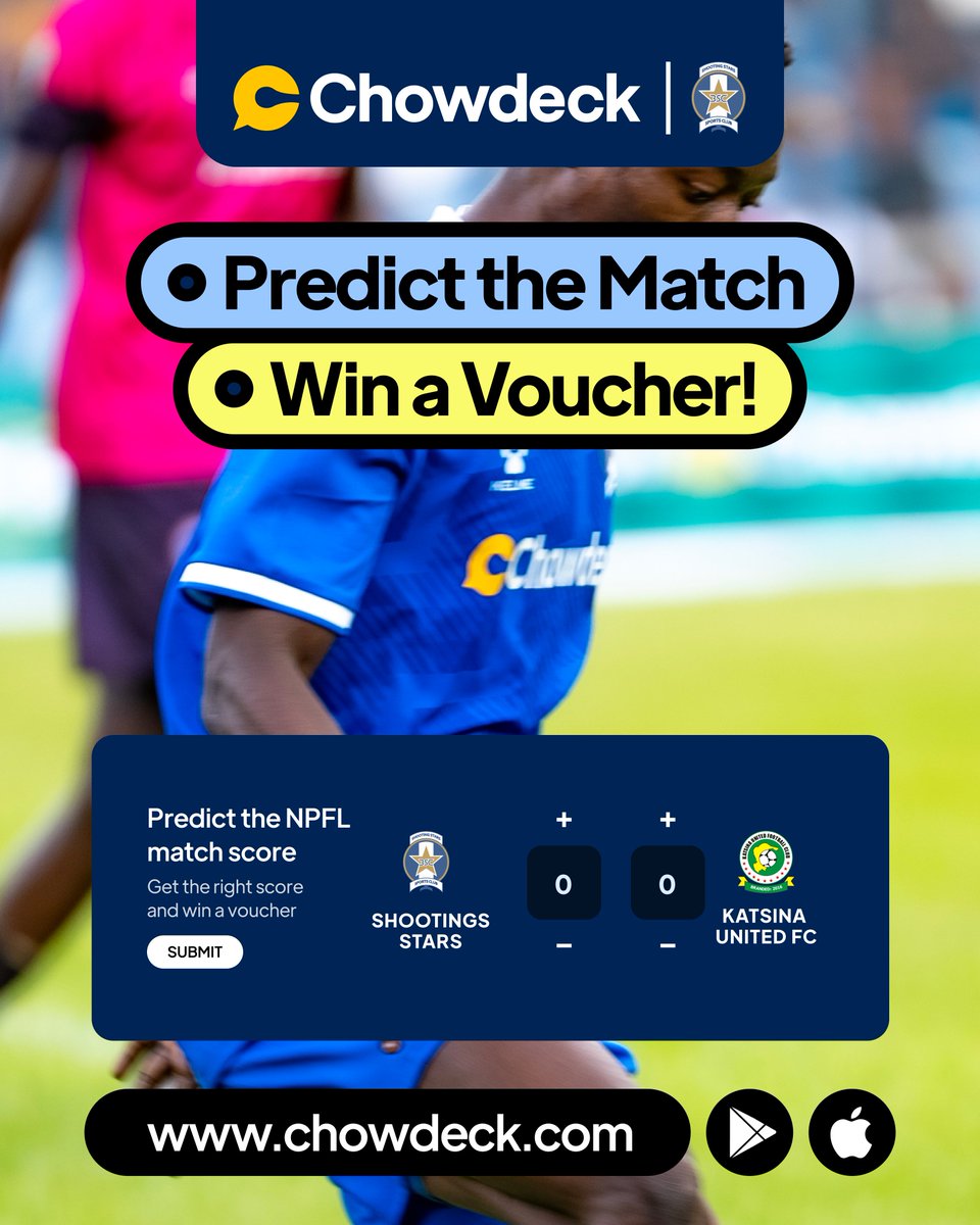 chowdeck's tweet photo. Today, we're giving you two chances to be right. 👀

Swipe to see both fixtures 👉🏾 then call it on the app.

Place your order on Chowdeck before kickoff to lock in your prediction.

Get it right, win a voucher. 😌
See you after the game. 🤝🏾 https://t.co/fEmmGjsAIS