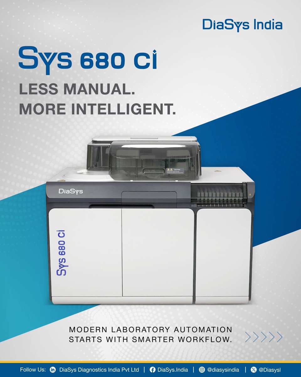 DiasysI's tweet photo. Smarter automation. Stronger lab performance.
Meet the DiaSys Sys 680 ci — designed to reduce manual intervention and streamline everyday lab workflows.
Ready to upgrade your lab? Connect with DiaSys India today.
#DiaSysIndia #Sys680ci #LabAutomation #ClinicalDiagnostics https://t.co/TTon2Mm9Zt