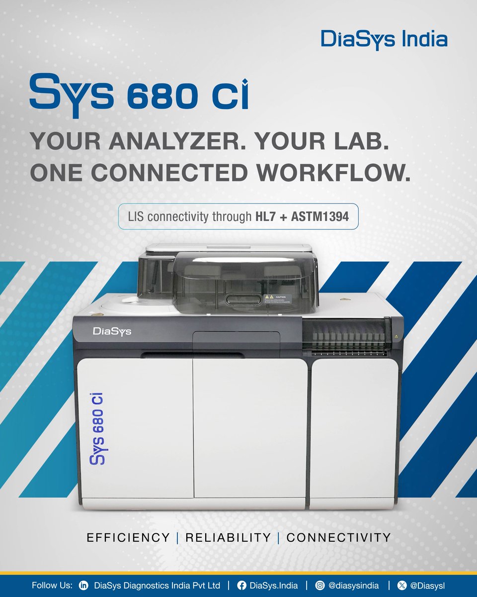 DiasysI's tweet photo. Smarter automation. Stronger lab performance.
Meet the DiaSys Sys 680 ci — designed to reduce manual intervention and streamline everyday lab workflows.
Ready to upgrade your lab? Connect with DiaSys India today.
#DiaSysIndia #Sys680ci #LabAutomation #ClinicalDiagnostics https://t.co/TTon2Mm9Zt