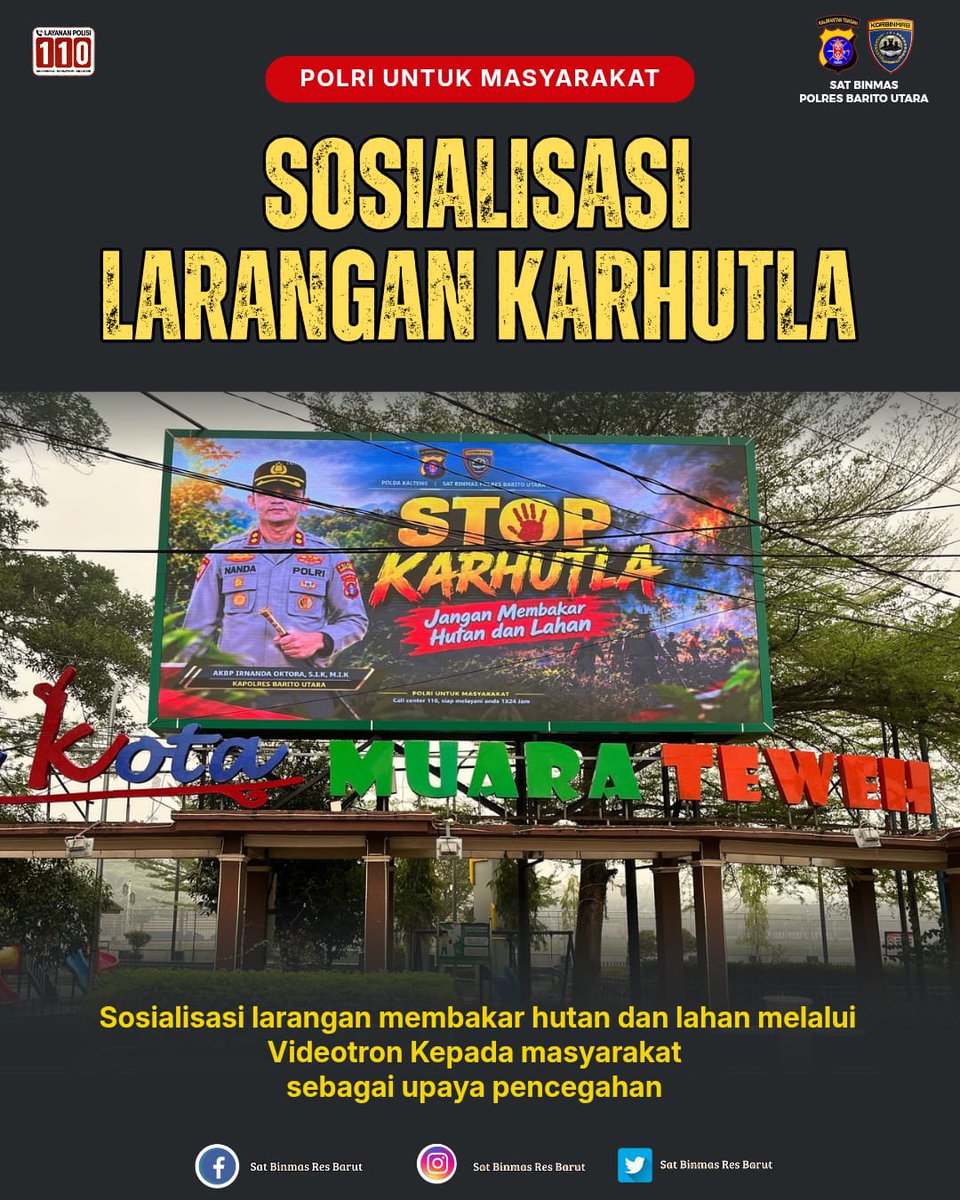barut_binmas24's tweet photo. Halo Sahabat Bhabin Barut  👋🏻.... Bersama kita cegah pembakaran hutan dan lahan,jaga hutan kita untuk kelestarian alam.
_________________________________
#ditbinmaspoldakalteng#humaspoldakalteng#humaspolresbarut#polresbaritoutara#polisiindonesia#polisiinovatif https://t.co/QUs3va3Yyd