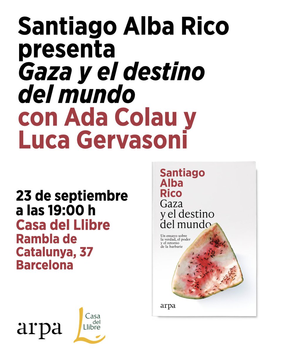 arpaeditores's tweet photo. Nos vemos esta tarde en Barcelona! Con 
@SantiagoAlbaR, @AdaColau y @gervasonivila https://t.co/KyuEhKc5pT