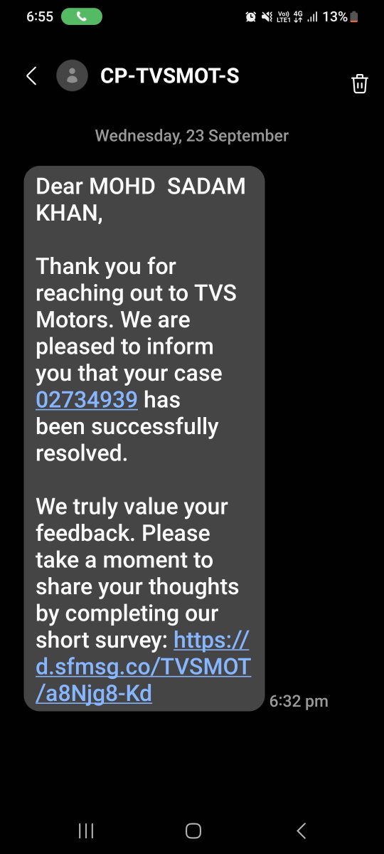 Mohammadsu19391's tweet photo. @tvsmotorcompany Ye dekho me service centre par gaya bhi nahi aur farji company ki taraf se ye msg aa gaya wahh https://t.co/RUxfdyHFVo