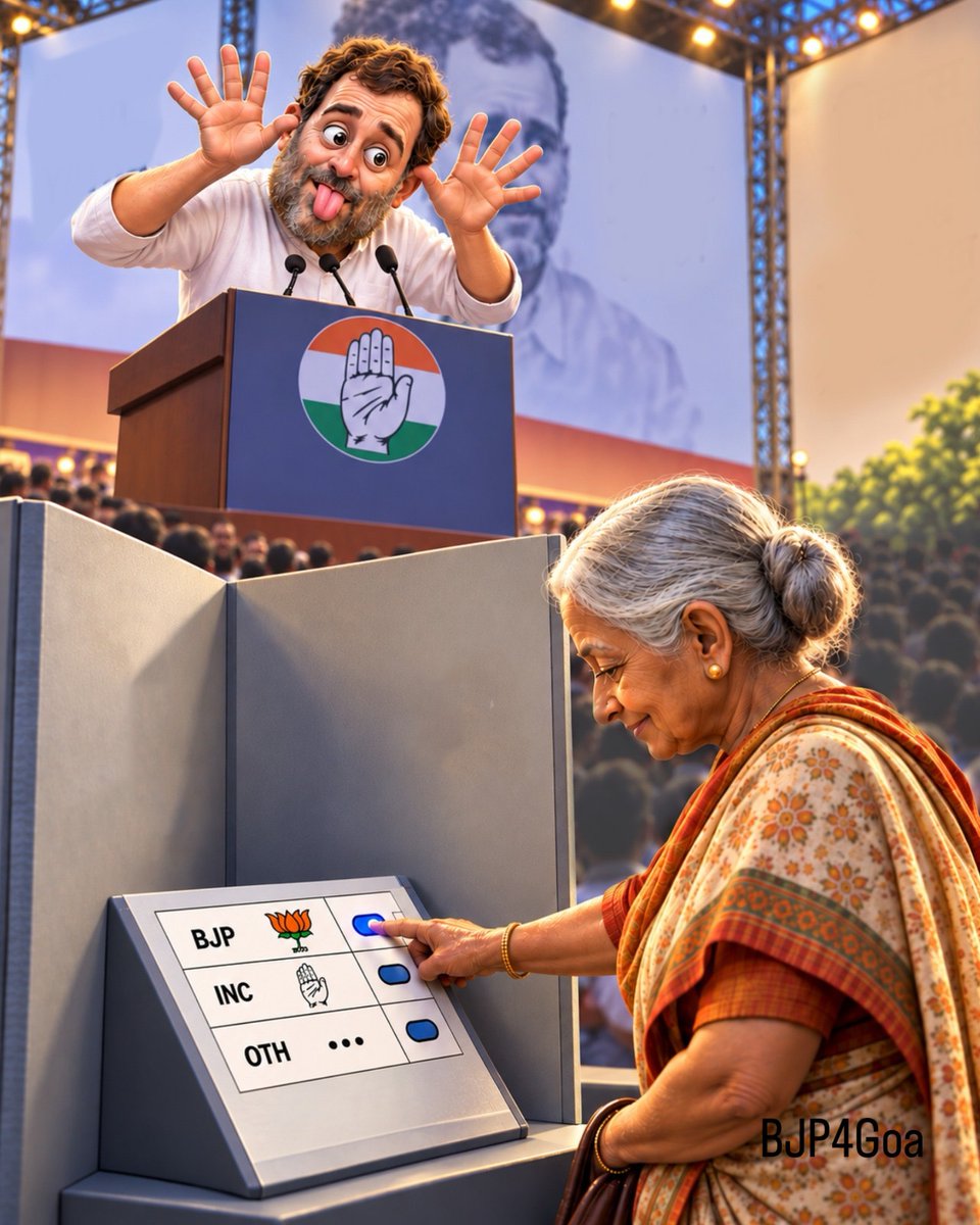 BJP4Goa's tweet photo. You mock people with cheap theatrics, hurt their sentiments, then cry “Vote Chori” when you lose elections and blame everyone but yourself. 🤡 https://t.co/I7KAk7VAMS
