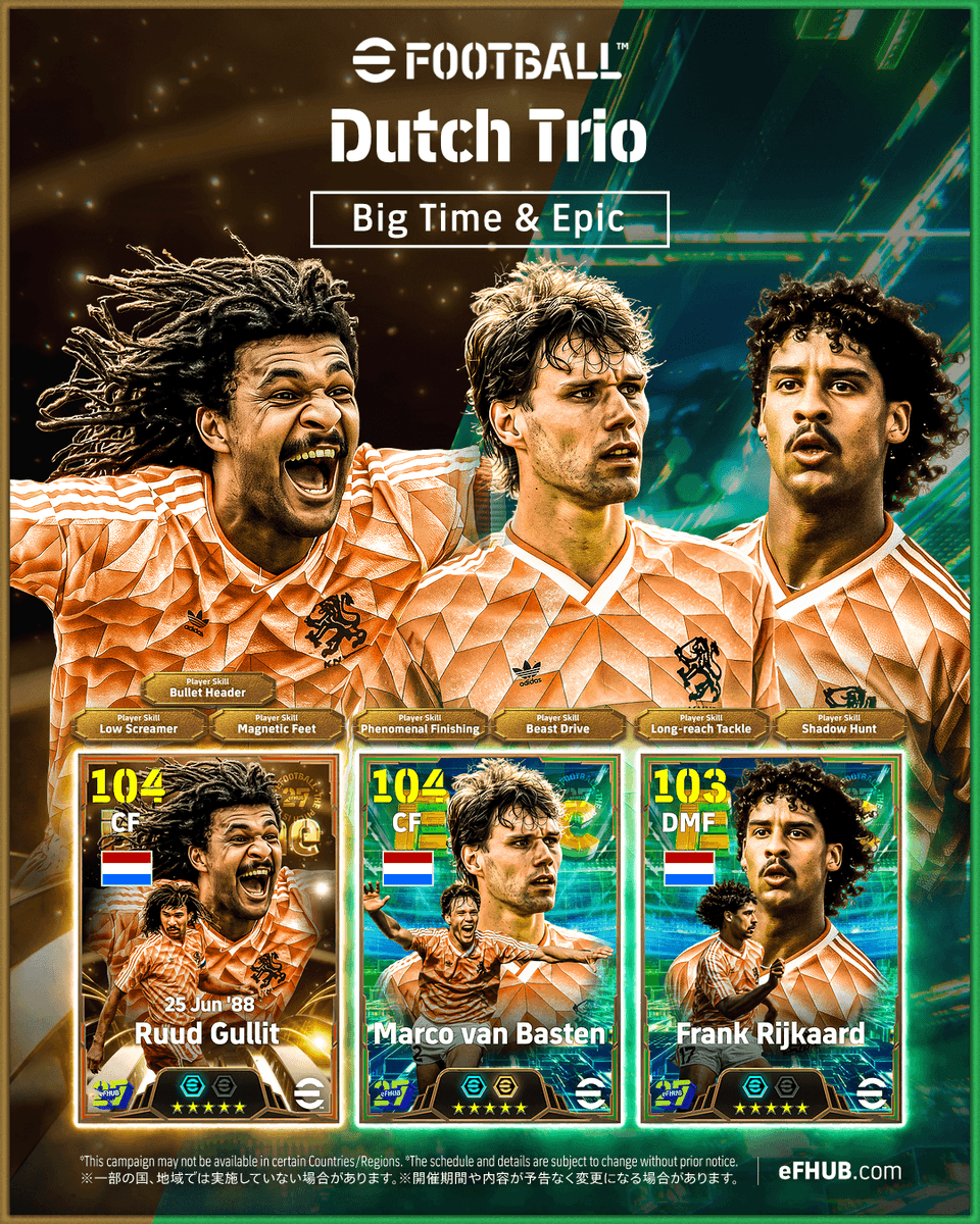 eFHUBx's tweet photo. [𝐂𝐎𝐍𝐂𝐄𝐏𝐓-𝐀𝐑𝐓] Big Time &amp; Epic : Dutch Trio 🇳🇱🔱

🇳🇱 Ruud Gullit
🇳🇱 Marco van Basten
🇳🇱 Frank Rijkaard

#eFootball2027 | #eFHUB https://t.co/aUfQzF0bbH