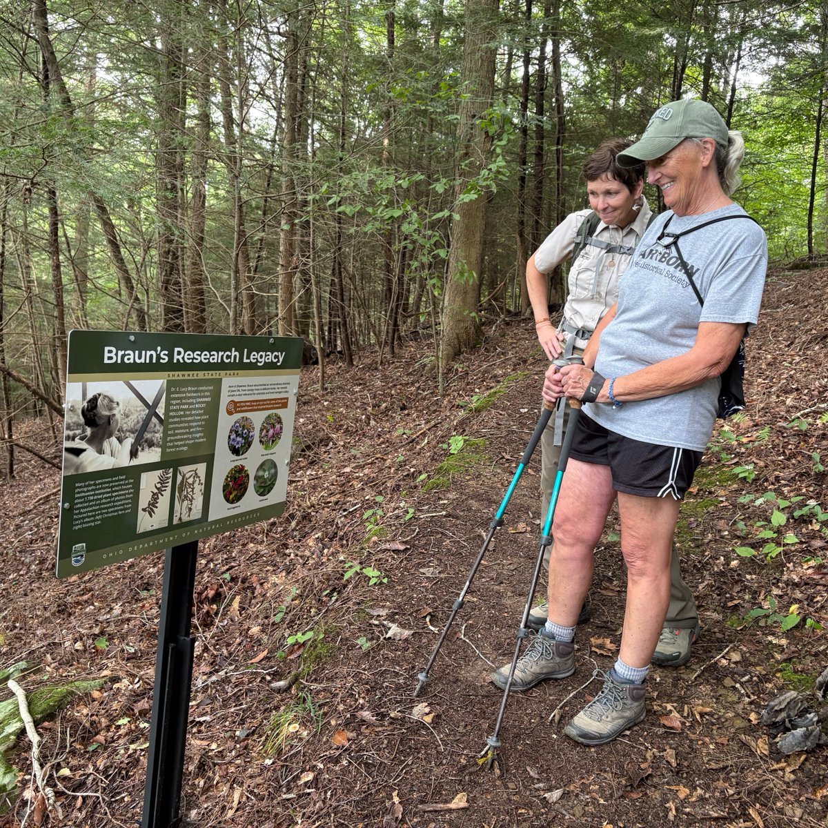 OHStateParks's tweet photo. Shawnee State Park celebrated the dedication of the Dr. E. Lucy Braun Lookout Trail, honoring one of America’s most influential botanists.

Visitors gathered for a guided hike along the 2‑mile loop featuring new interpretive signs about Dr. Braun &amp; the legacy of CCC Company 1545. https://t.co/NJAO4jq3PN