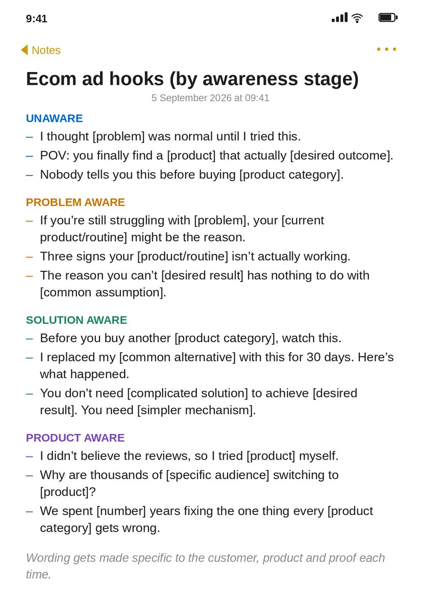TobyWalleruk's tweet photo. Twelve ad hooks we keep coming back to across ecom accounts.

All from live accounts. https://t.co/A7Q60ix6fb
