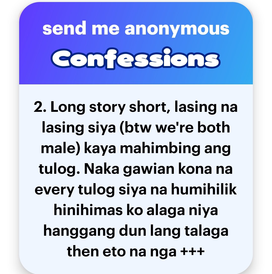 AlterOfan83223's tweet photo. Thread - Batch 69 Anonymous Confessions

1,649.A Nasubo ang stepfather 
Pages 1-4 https://t.co/TyjdwHl7PP