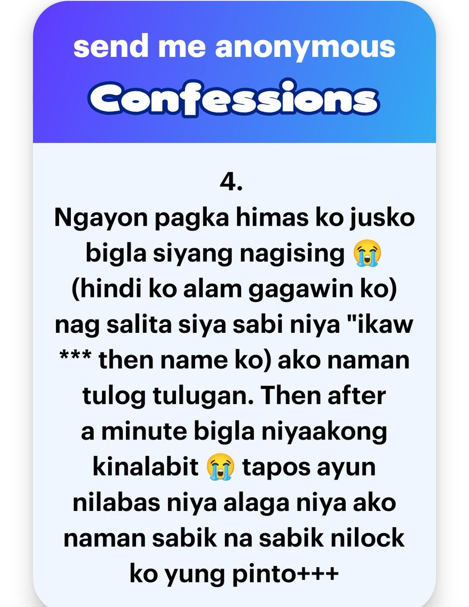 AlterOfan83223's tweet photo. Thread - Batch 69 Anonymous Confessions

1,649.A Nasubo ang stepfather 
Pages 1-4 https://t.co/TyjdwHl7PP