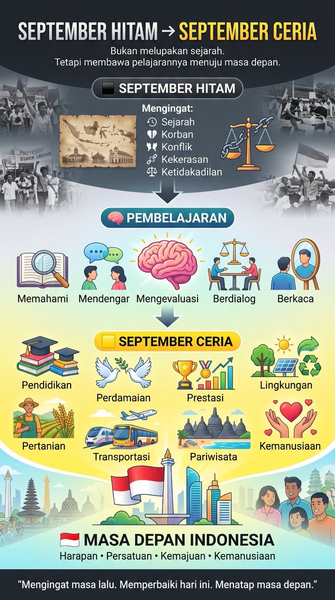 kimintuki98's tweet photo. Mengingat masa lalu, memperbaiki hari ini, menatap masa depan. Harapan, persatuan, kemajuan, kemanusiaan – itulah masa depan Indonesia! 

#SeptemberCeria https://t.co/blDRH6Qf0n