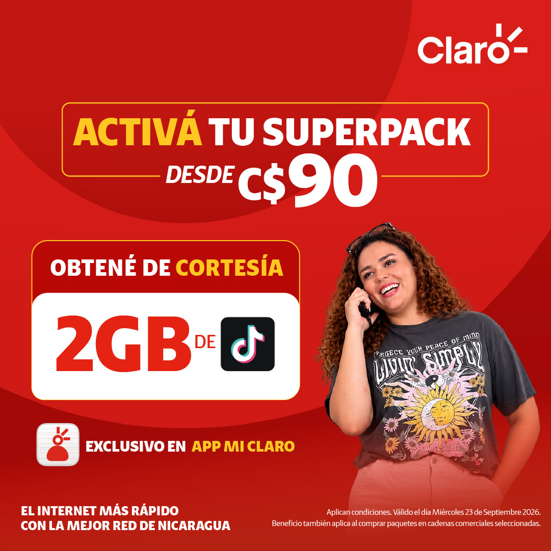 ClaroNicaragua's tweet photo. 📱🎶 ¿Querés disfrutar más de TikTok sin quedarte corto de conexión?
Activá tu Superpack desde C$90 y recibí 2 GB de cortesía para TikTok.
🔥📲 Beneficio exclusivo al activarlo desde la App Mi Claro. https://t.co/ndFfKNRk0n
Aplican condiciones.
#claroprepago https://t.co/uqC8oWgMv2