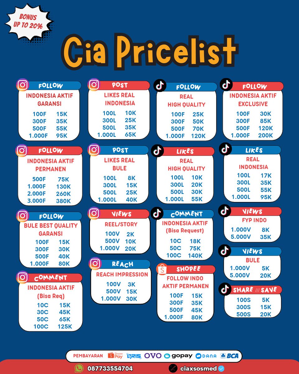 ofcaake's tweet photo. cia ready layanan sosmed murah bergaransi ada jual followers ig jual follower tiktok foll shopee permanen akun indo aktif trusted 6000+ testi order😻🌸

tg. wts wtb beli folls instagram tt tik tok subs youtube view reel likes buzzer komentar share save fyp dll zonauang #bealanja https://t.co/CRHnnNEd9N