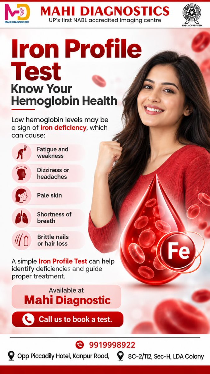 MahiDiagnostics's tweet photo. Low iron can mean fatigue, weakness, and poor health — but the good news is, it’s easy to check.

📍 Visit our Diagnostic Center today and take charge of your health.
Call 9919998922 to book a test.

#IronProfileTest #StayStrongStayHealthy #DiagnosticCenterAlambagh https://t.co/OrIEQ6otdx