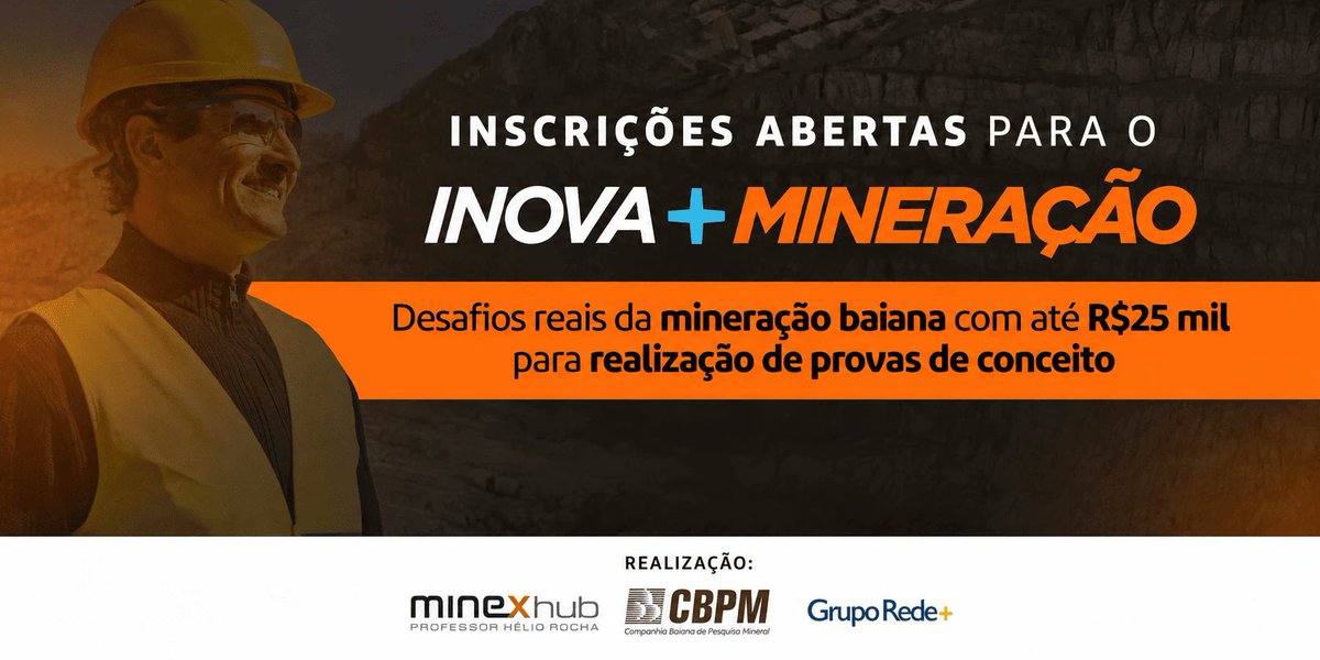 BrazilMineral's tweet photo. Inova+ Mineração está com inscrições abertas
#minexhub #bahia #novosprojetos
https://t.co/ukokgsiKig https://t.co/9lI0L5xHGW