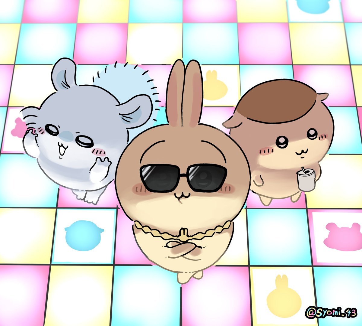 syomi_43's tweet photo. リズム感のある者たち🐰🍑🌰　#ちいかわファンアートㅤ https://t.co/VDl6qJTXMr