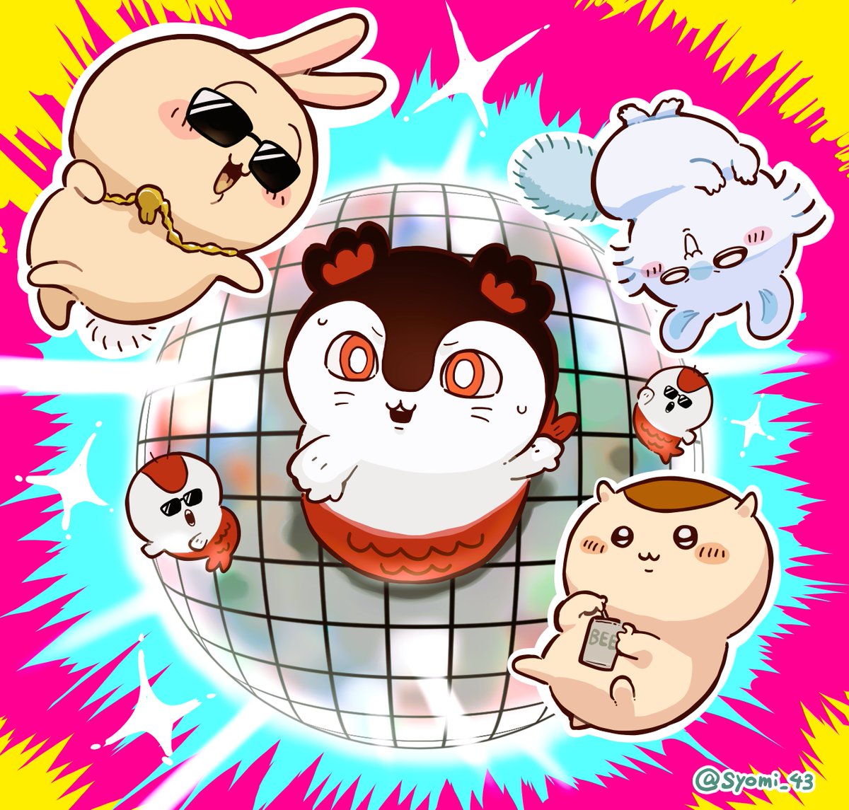 syomi_43's tweet photo. リズム感のある者たち🐰🍑🌰　#ちいかわファンアートㅤ https://t.co/VDl6qJTXMr