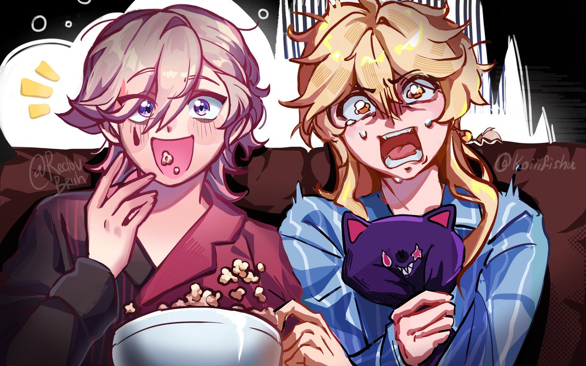 koiiifishu's tweet photo. #aelyney magma collab with @Reclov_Bruh !! Wahoooo! This is a reference to that one event where lyney watched horror films all night :] https://t.co/L2Mt2Zyrwt