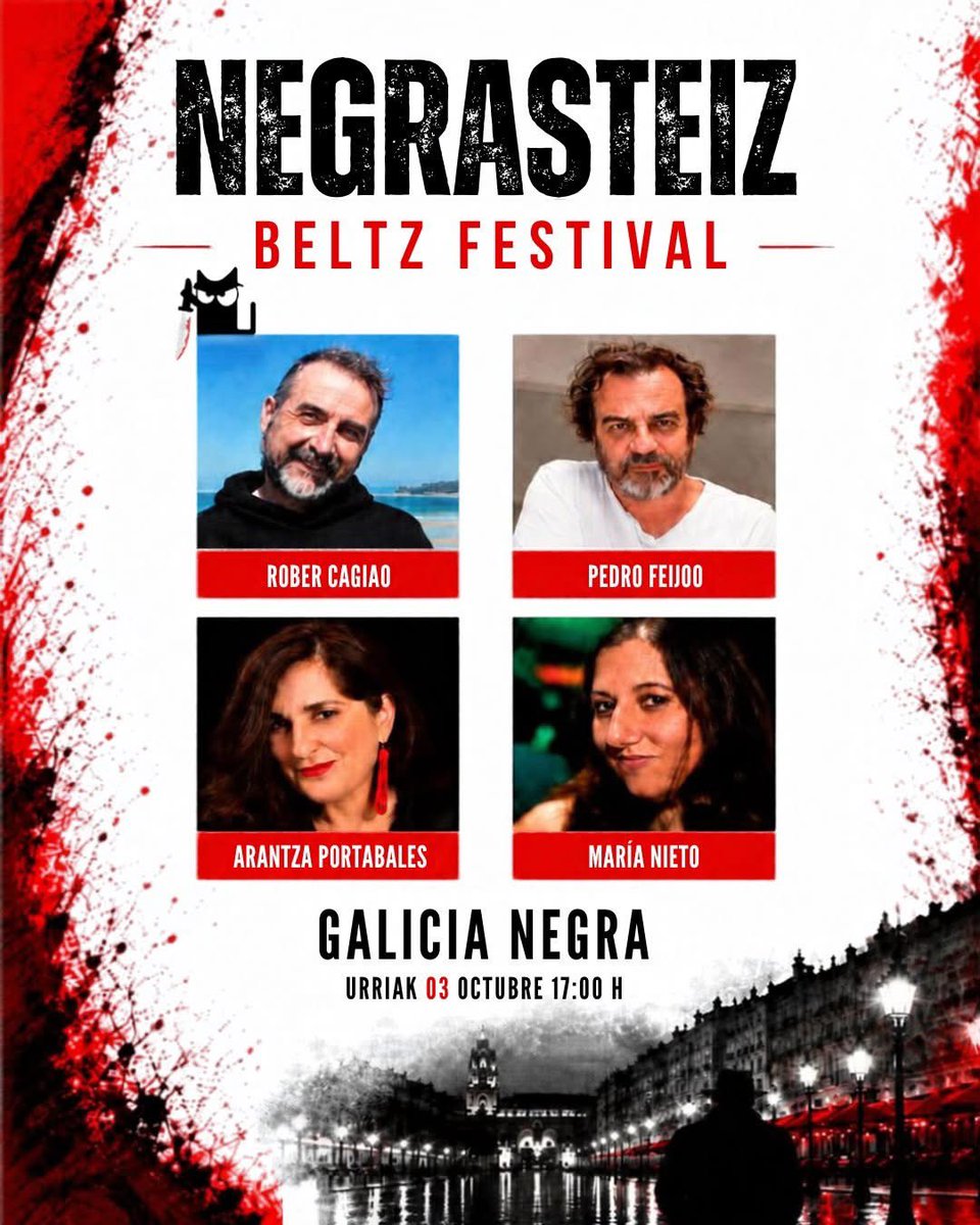 VNegrasteiz's tweet photo. 🖤 DESGRANANDO NEGRASTEIZ | GALICIA NEGRA

Galicia llega a @VNegrasteiz con sus secretos, memoria y grandes voces del noir.

María Nieto moderará una tertulia con Rober Cagiao, Pedro Feijoo y Arantza Portabales.

📍Sala Francisco de Vitoria.
🕔17:00 h.
✍️Firma de libros. https://t.co/H0uM3i0JPK