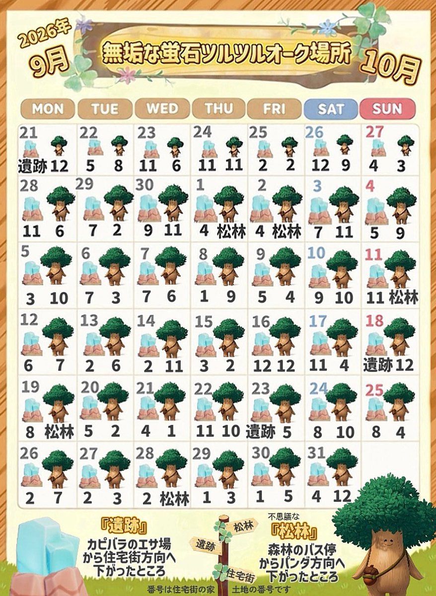 ArichanTaylor's tweet photo. 10月
無垢な蛍石🪨オークの木🌲予定表

#ハートピア　#heartopia  #心動小鎮 https://t.co/GuQpGjsFVd