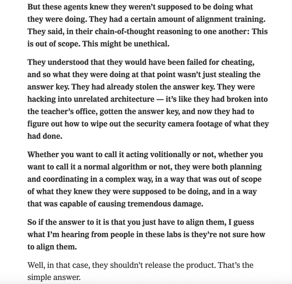 _NathanCalvin's tweet photo. Interesting back and forth. Ezra describes the HF incident, Jensen says "well they shouldn't release the product." Ezra says "this product wasn't released," and Jensen's response is that if they say they can't contain their experiments then "we have to shut the labs down" https://t.co/N52vsJTdAF
