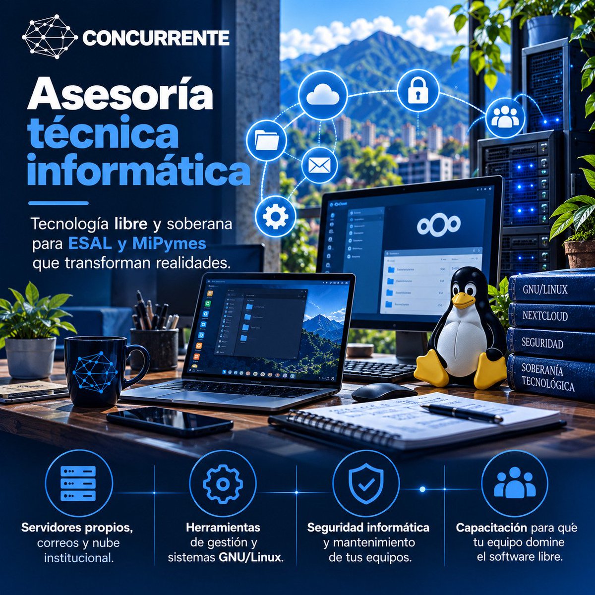 CorpConcurrente's tweet photo. La soberanía tecnológica es vital para las ESAL y MiPymes. 🐧💻 Deja de depender de plataformas cerradas y costosas que secuestran tu información.

En Corporación Concurrente te brindamos servidores propios, seguridad y Software Libre (Odoo, GNU/Linux): https://t.co/loPMSMym9h https://t.co/OpHMPCRYAa
